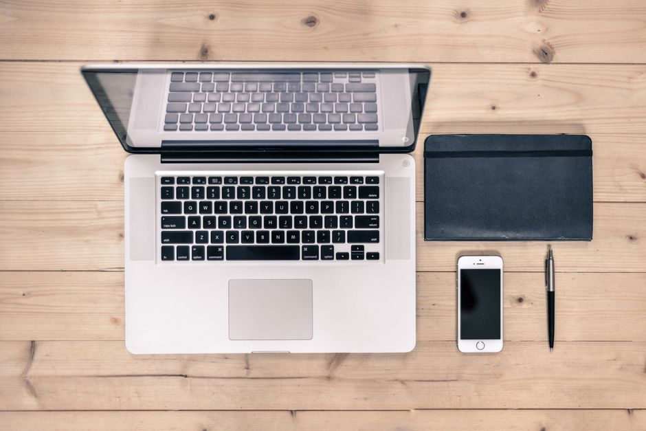 notebook desk work laptop phone